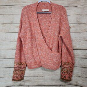 Anthro Anthropologie Pilcro L Large wrap sweater cotton fairisle v-neck